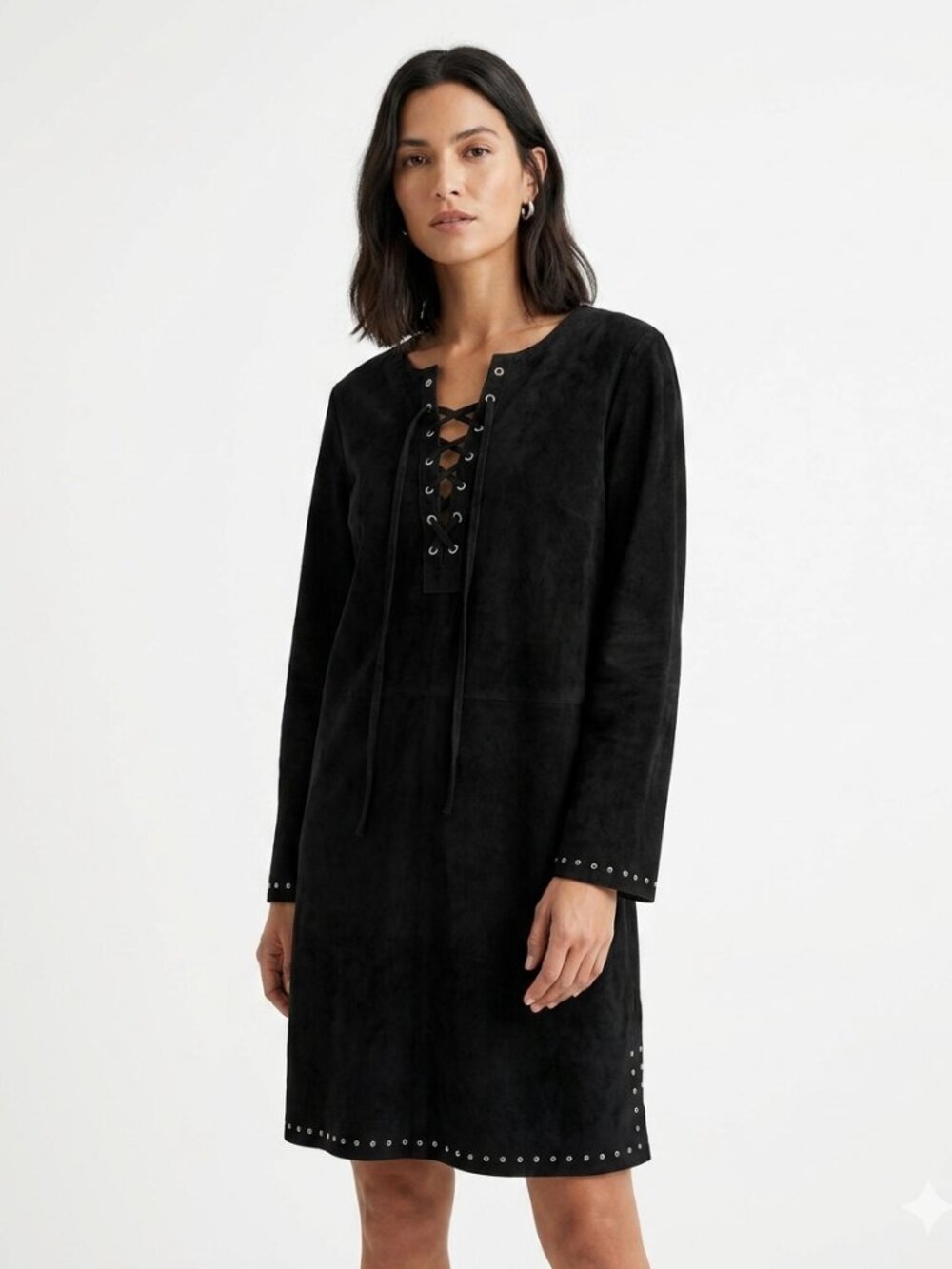 VELVET BY GRAHAM & SPENCER RALEIGH BLACK FAUX SUEDE LACE UP SHIFT DRESS - S